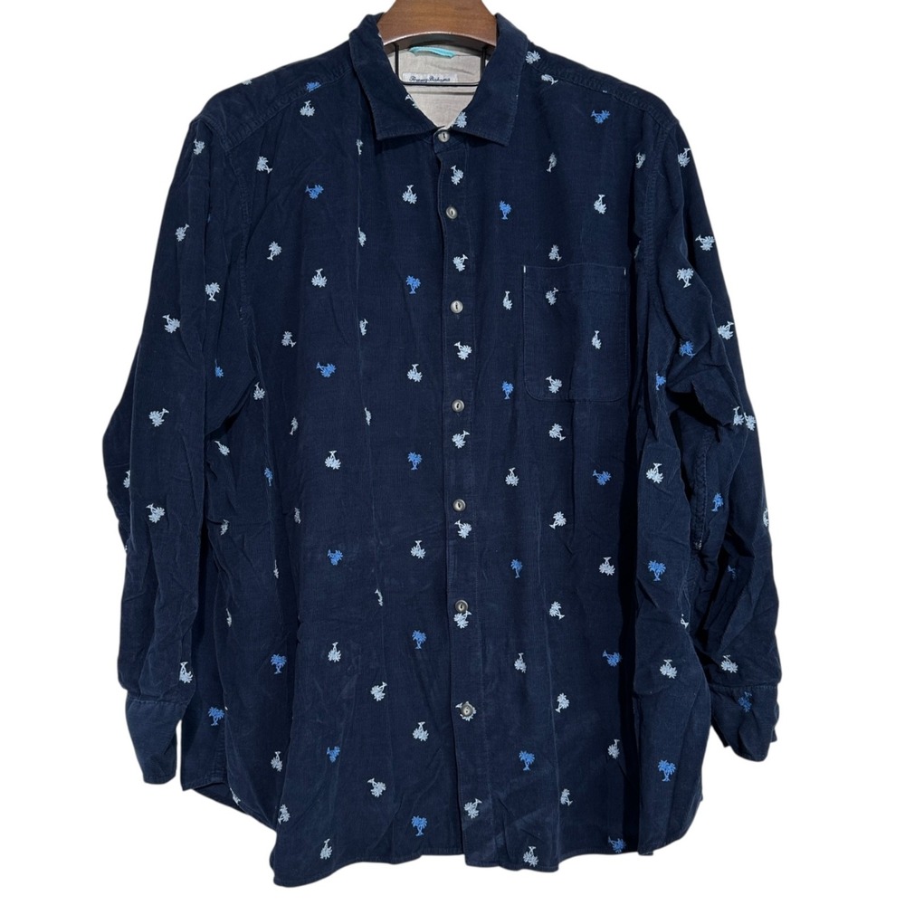 TOMMY BAHAMA Mens Blue Corduroy Long Sleeve Button Palm Trees Embroidery XXXL 3X